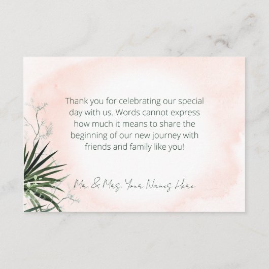 Boho Tropical Blush Waterverf Hartelijk dank Informatiekaartje (Achterkant)