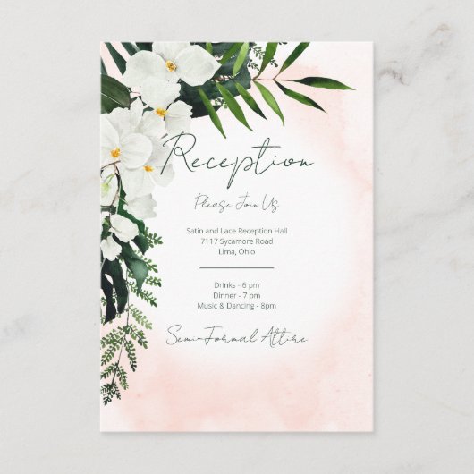 Boho Tropical Blush Waterverf Reception Kaart (Voorkant)