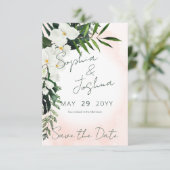 Boho Tropical Blush Waterverf Save the Date Kaart (Staand voorkant)