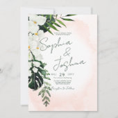 Boho Tropical Blush Waterverf Wedding Invitation Kaart (Voorkant)