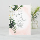Boho Tropical Blush Waterverf Wedding Invitation Kaart (Staand voorkant)