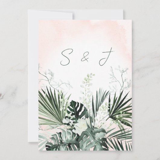Boho Tropical Blush Waterverf Wedding Invitation Kaart (Achterkant)