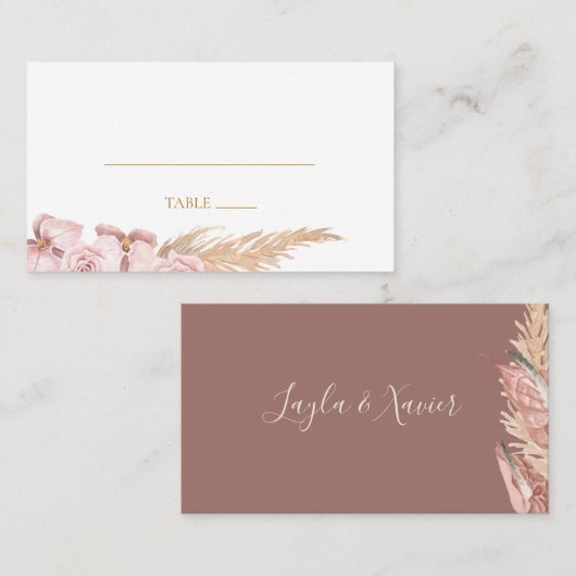Boho Tropical Botanical Dust Roos Flat Wedding Plaatskaartje (Voorkant / Achterkant)