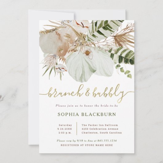 Boho Tropical Botanical Floral | Brunch en Bubble Kaart (Voorkant)