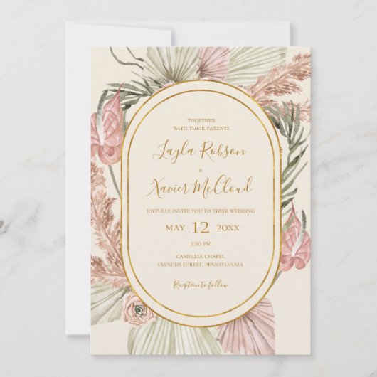 Boho Tropical Botanical | Ivory all in one Wedding Kaart (Voorkant)