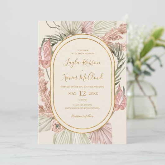 Boho Tropical Botanical | Ivory all in one Wedding Kaart (Staand voorkant)