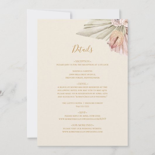 Boho Tropical Botanical | Ivory all in one Wedding Kaart (Achterkant)