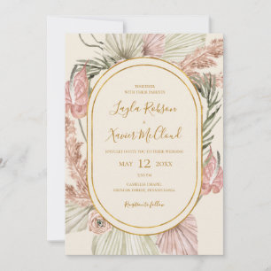 Boho Tropical Botanical   Ivory all in one Wedding Kaart