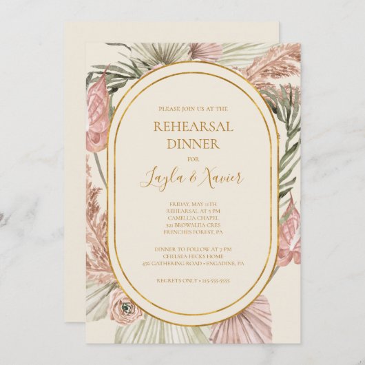 Boho Tropical Botanical | Ivory Rehearsal Dinner Kaart (Voorkant / Achterkant)
