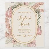 Boho Tropical Botanical | Ivory Weddennenlabel Wijn Etiket (Enkel label)