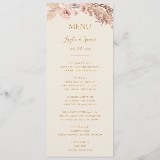 Boho Tropical Botanical | Ivory Wedding Dinner Menu (Voorkant)