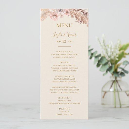 Boho Tropical Botanical | Ivory Wedding Dinner Menu (Staand voorkant)