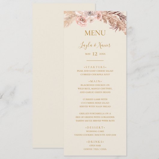 Boho Tropical Botanical | Ivory Wedding Dinner Menu (Voorkant / Achterkant)