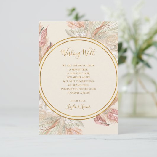 Boho Tropical Botanical Ivory Wedding Wishing well Informatiekaartje (Staand voorkant)
