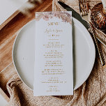 Boho Tropical Botanical | Menu Weddenrennen<br><div class="desc">Deze boho tropische botanische | Het huwelijksdinermenu is perfect voor je elegante roestachtige florale, groene, perzik, roos gouden bruiloft. Het ontwerp is voorzien van een gouden lijst of bouquet met een modern, roze, roze pamapgras, eenvoudig sage, ivoor, champagnepalmblad en klassieke strandgroen. De bloemen kunnen roze roze en orchidee bevatten. Het...</div>