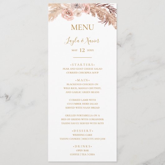 Boho Tropical Botanical | Menu Weddenrennen (Voorkant)