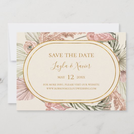 Boho Tropical Botanical | Olijfgroen horizontaal Save The Date (Voorkant)