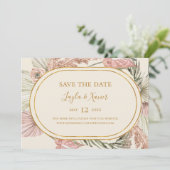 Boho Tropical Botanical | Olijfgroen horizontaal Save The Date (Staand voorkant)