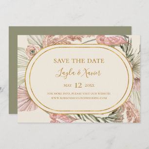 Boho Tropical Botanical   Olijfgroen horizontaal Save The Date