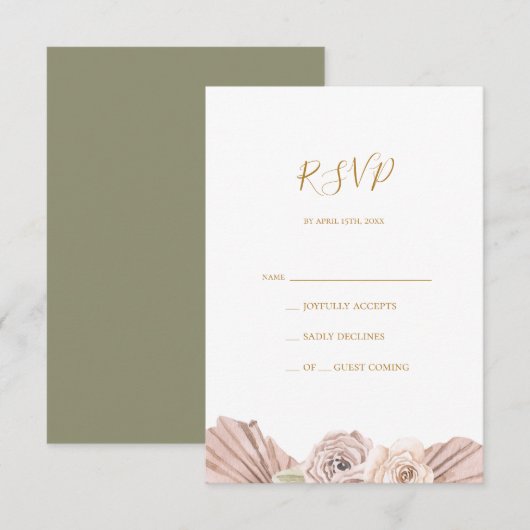 Boho Tropical Botanical | Olijfgroene RSVP-kaart RSVP Kaartje (Voorkant / Achterkant)