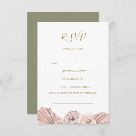 Boho Tropical Botanical | Olive Green Song Request RSVP Kaartje (Voorkant / Achterkant)