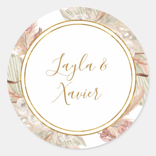 Boho Tropical Botanical | Weddenschap-envelopzegel Ronde Sticker (Voorkant)