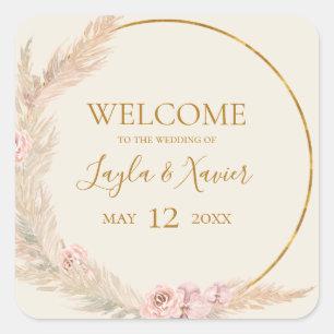 Boho Tropical Botanical Welkom Ivory Wedding Vierkante Sticker