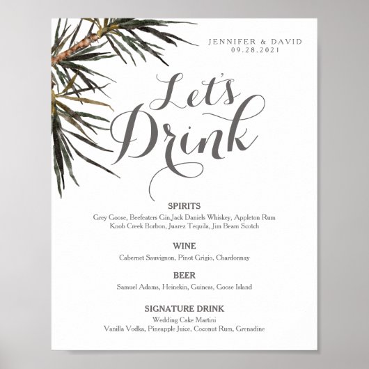 Boho Tropical Bruiloftsbar Menu Bord Poster (Matte (Voorkant)