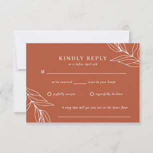 Boho Tropical Burnt Sinaasappel Wedding RSVP-kaart RSVP Kaartje