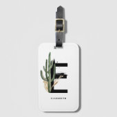 Boho Tropical Cactus Letter E Monogram Bridesmaid Bagagelabel (Voorkant (verticaal))
