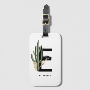 Boho Tropical Cactus Letter E Monogram Bridesmaid Bagagelabel