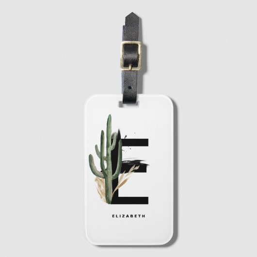 Boho Tropical Cactus Letter E Monogram Bridesmaid Bagagelabel (Voorkant (verticaal))