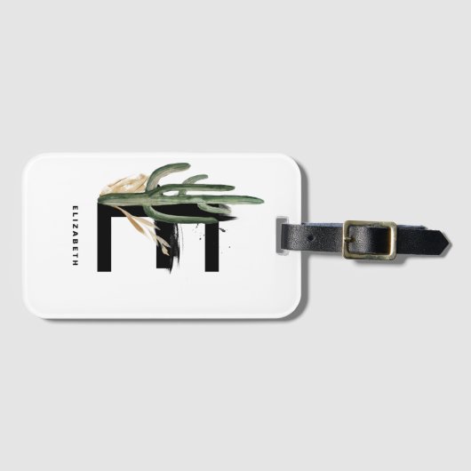 Boho Tropical Cactus Letter E Monogram Bridesmaid Bagagelabel (Voorkant (horizontaal))