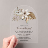 Boho Tropical Dried Palm Floral Wedding Acryl Uitnodigingen (Insitu (Draagbaar))