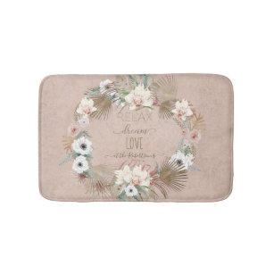 Boho Tropical Dusty Pink White Orchid Floral Name Badmat