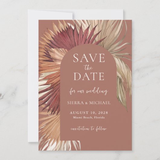 Boho Tropical Fan Palms Bruiloft Save the Date (Voorkant)
