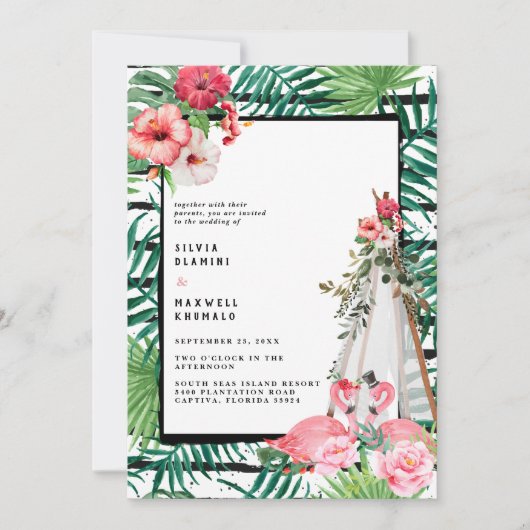 Boho Tropical Flamingo Wedding Invitation Save The Date (Voorkant)