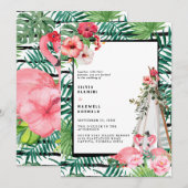 Boho Tropical Flamingo Wedding Invitation Save The Date (Voorkant / Achterkant)