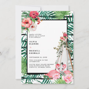 Boho Tropical Flamingo Wedding Invitation Save The Date