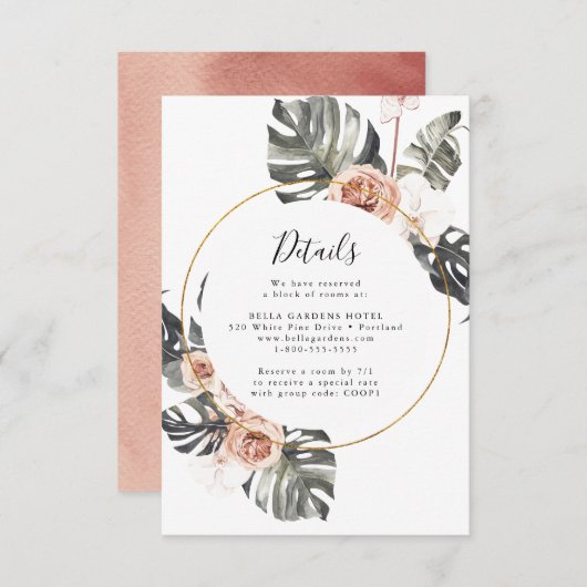 Boho Tropical Floral bruiloft Details Kaart (Voorkant / Achterkant)