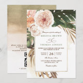 Boho Tropical Floral Desert Chic QR Code Wedding Kaart (Voorkant / Achterkant)
