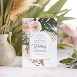 Boho Tropical Floral Desert Wedding Invitation Kaart<br><div class="desc">Uitnodigingen voor Tropische waterverf groen en bloemen bruiloft.</div>