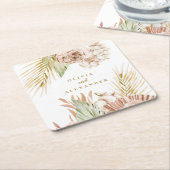 Boho Tropical Floral en Palm bruiloft Kartonnen Onderzetters (Schuin)
