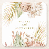 Boho Tropical Floral en Palm bruiloft Kartonnen Onderzetters (Voorkant)
