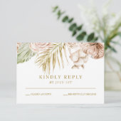 Boho Tropical Floral en palm terracotta bruiloft RSVP Kaartje (Staand voorkant)
