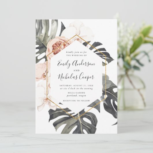 Boho Tropical Floral | Weddenschap Kaart (Staand voorkant)