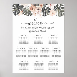 Boho Tropical Floral Wedding Seating Chart Poster