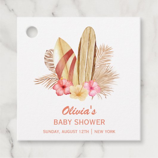Boho Tropical Flower SurfIng Baby shower Bedankjes Labels (Voorkant)