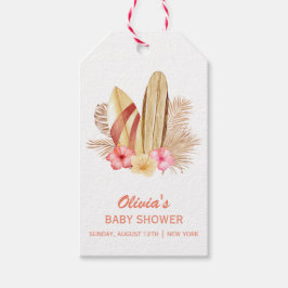 Boho Tropical Flower SurfIng Baby shower Cadeaulabel