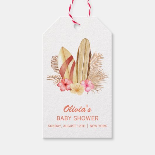 Boho Tropical Flower SurfIng Baby shower Cadeaulabel (Voorkant)